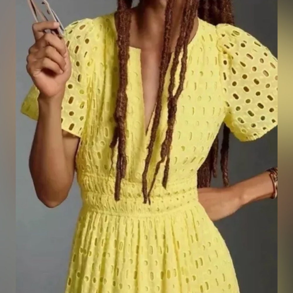 Anthropologie Yellow Eyelet Maxi Dress - Picture 5 of 9